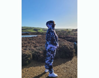 Tie dye sweatsuit Psychedelic hoodie & hippie joggers Athleisure Two tone Black and white Adult tracksuit set Customisable colours