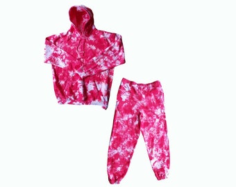 Tie dye sweatsuit Psychedelic hoodie & hippie joggers Athleisure Two tone Scrunch pattern Adult tracksuit set Customisable colours