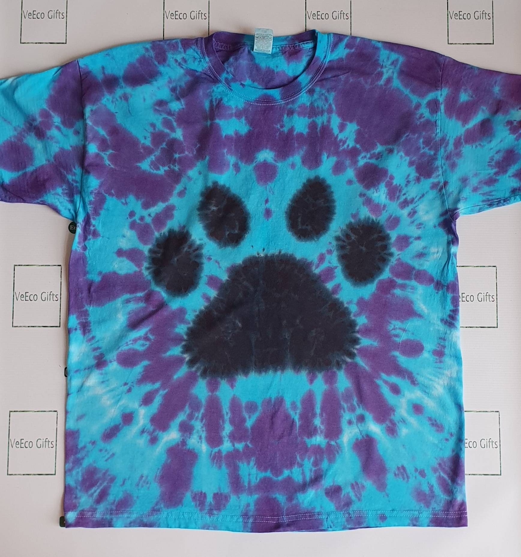 Hand Tie Dyed Animal Paw Print Design 100% Cotton T-shirt. | Etsy