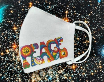 Peace - Hippie Handmade Face Mask - Cotton - Ready To Ship - Washable - Novelty - Made in US