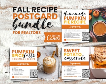 Fall Real Estate Postcard Pack, 3 Month Recipe Postcard, Realtor Farming, Real Estate Marketing, Editable Templates | INSTANT CANVA DOWNLOAD