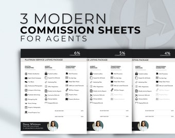 Real Estate Commission Sheets, Listing Commission Sheet Templates, Real Estate Marketing, Editable Template V3 | INSTANT CANVA DOWNLOAD