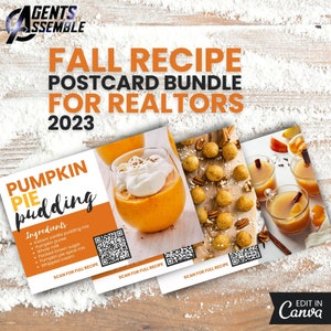 2023 Fall Real Estate Postcard Pack, 3 Month Recipe Postcard, Realtor Farming, Real Estate Marketing, Customizable | INSTANT CANVA DOWNLOAD