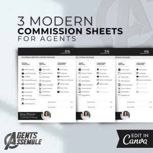 Real Estate Commission Sheets, Listing Commission Sheet Templates, Real Estate Marketing, Editable Template, D1 | INSTANT CANVA DOWNLOAD