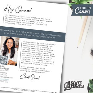 Relocation Specialist Letter For Buyers and Sellers, Lead Generation, Real Estate Letter, Customizable Template, v2 | INSTANT CANVA DOWNLOAD