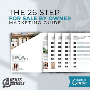 Real Estate Marketing Guide For FSBOs, 26 Step For Sale By Owner Plan, Realtor Farming, Editable Template, v2 | Instant Canva Download