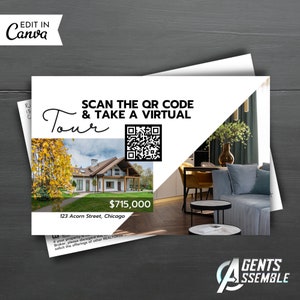 Virtuelle Tour-Immobilien-Postkarte, Immobilienmarketing, Postkarte für neue Auflistung, Makler-Landwirtschafts-Postkarte, D2 | SOFORTIGER CANVA DOWNLOAD
