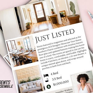 Lindo folleto recién incluido para agentes inmobiliarios, marketing inmobiliario, carta de venta de viviendas, plantilla editable / DESCARGA INSTANTÁNEA DE CANVA