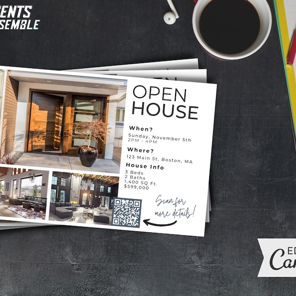 Real Estate Open House Marketing Postcard, Editable Open House Postcard, Realtor Marketing Template, Open House | INSTANT CANVA DOWNLOAD
