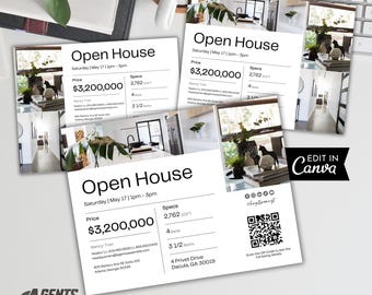 Folleto editable de jornada de puertas abiertas para inmobiliaria: Plantilla moderna de Canva (código QR)