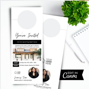 Open House Door Hanger, Realtor Door Hanger, Open House Door Hanger, Open House Template, Editable Door Hanger | Instant Canva Download