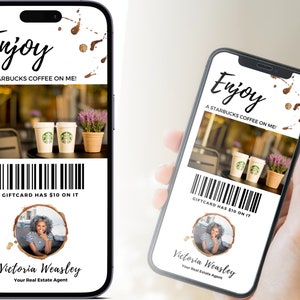 Tekstbare cadeaubon voor makelaars, pak een kopje koffie, vastgoedmarketing, digitale koffiecadeaubon, W1 | DIRECT CANVA-DOWNLOAD