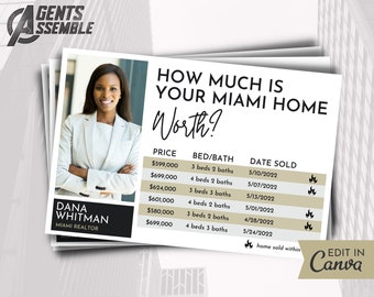 How Much Is Your Home Worth, Real Estate Postcard, Realtor Farming Card, Recently Sold Homes, Editable Template | INSTANT CANVA DOWNLOAD