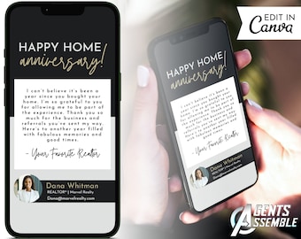 Real Estate Home Anniversary Card Template Textable Client Message Editable Canva Realtor Follow-Up Client Appreciation v3