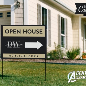 Open House Yard Sign, Real Estate Open House, Directional With Arrow, Double-sided, Multi-Color, Editable Template | INSTANT CANVA DOWNLOAD