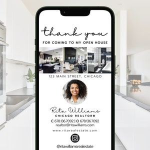 Bedankt voor uw komst naar mijn open huis-tekst, Marketing van makelaars, Open huis-materialen voor makelaars, Prospectie, D2 | DIRECT CANVA-DOWNLOAD