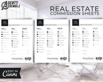 Real Estate Listing Commission Sheets, Realtor Commission Sheets, Real Estate Marketing, Editable Template, V1 | INSTANT CANVA DOWNLOAD
