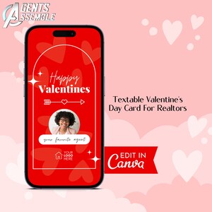 Digitale Valentijnsdagkaart voor makelaars, onroerendgoedkaart, sms-marketing, bewerkbare sjabloon | DIRECT CANVA-DOWNLOAD