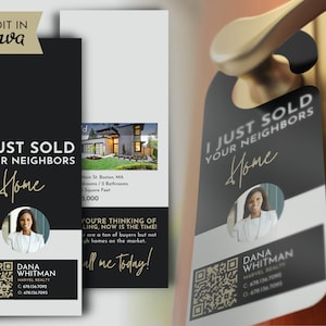 Real Estate Agent Door Hanger Tag, I Just Sold Your Neighbors Home, Door Hanger Template, Real Estate Farming v3 | INSTANT CANVA DOWNLOAD