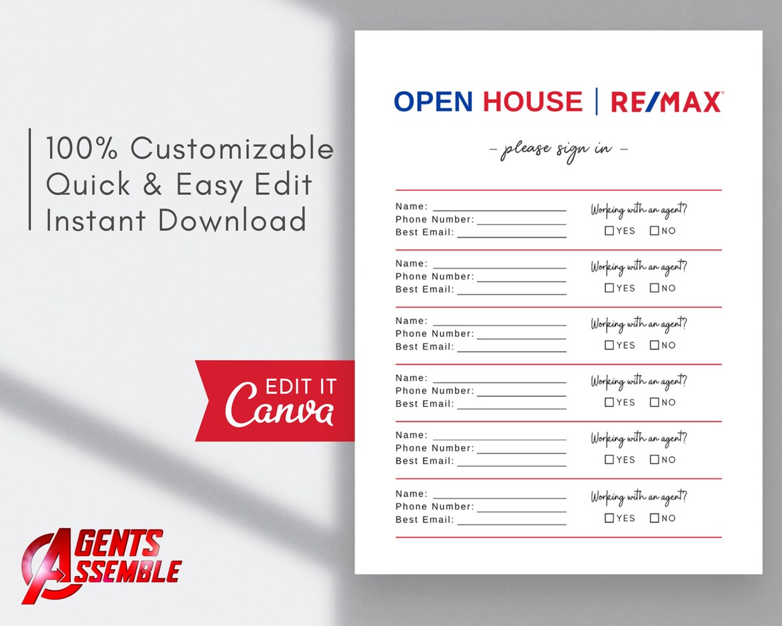 Remax Open House Sign-in Sheet: Real Estate Template (canva Download ...