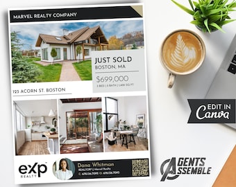 Real Estate Just Sold Flyer Template Editable Canva Realtor Marketing Flyer Sold Property Announcement Agent Branding Neighborhood Update v3