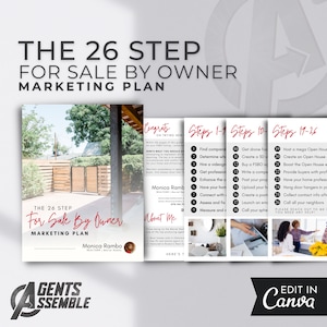 26 stappen FSBO-marketingplan, te koop door eigenaarpakket, vastgoedmarketing, vastgoedsjabloon, bewerkbaar, v1 | Direct Canva-downloaden