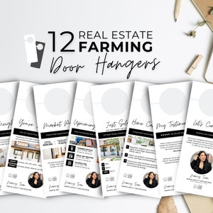Real Estate Door Hanger Bundle, Real Estate Farming, Realtor Marketing, Door Hangers, Real Estate Canva Template | 12 Realtor Door Hangers