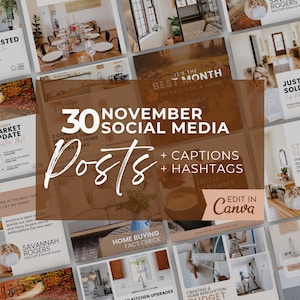 November Real Estate Instagram Posts: Canva Templates, Captions (Digital Download) image 1