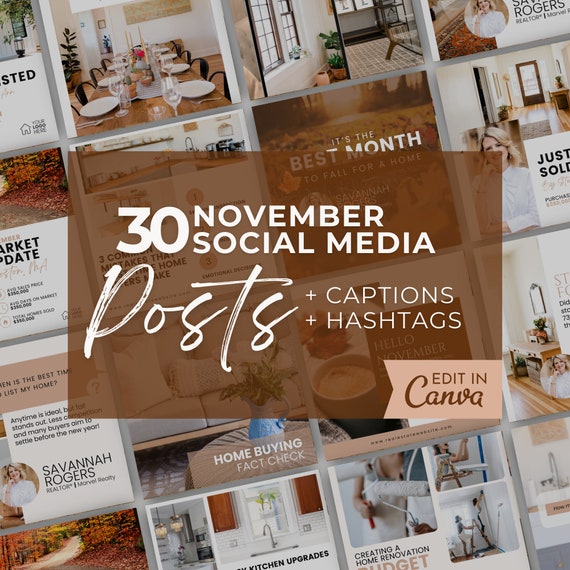November Real Estate Instagram Posts: Canva Templates, Captions (Digital Download)