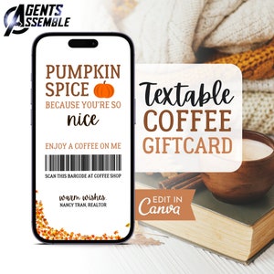 Herfst digitale koffiecadeaubon, herfst vastgoedmarketing, tekstbare Pumpkin Spice omdat je zo aardig bent, makelaarsmarketing | Canva-sjabloon