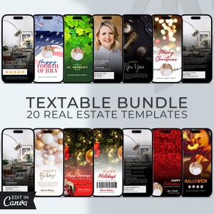 Real Estate Textable Digital Bundle, Real Estate Marketing, Textable Client Prospecting Card, Editable Template v5 | INSTANT CANVA DOWNLOAD