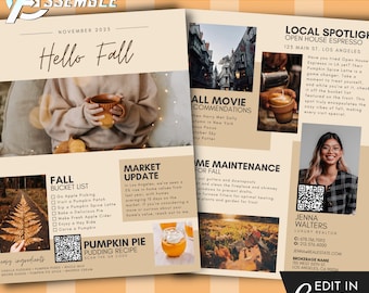 Plantilla de boletín inmobiliario de otoño Marketing para clientes de agentes inmobiliarios Actualización del mercado inmobiliario de otoño Boletín informativo para agentes por correo electrónico e impresión v8