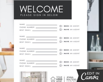 Realtor Open House Sign In Sheet Template Real Estate Open House Printable Canva Sign In Sheet Agent Lead Capture Instant Download v8