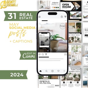 May Real Estate Social Media Posts and Captions, Real Estate Marketing, Summer Real Estate, Social Media Template | INSTANT CANVA DOWNLOAD