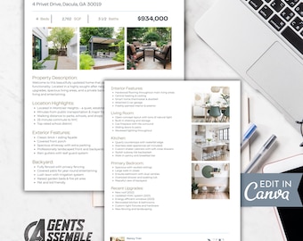 Blue Real Estate Feature Sheet: 2-Sided Property Flyer (Canva Template)