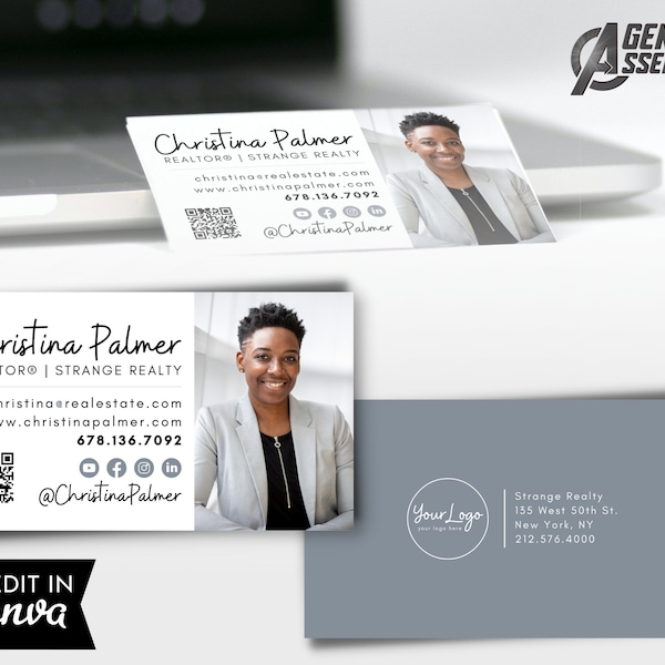 Real Estate Business Card, Real Estate Business Card Template, Realtor Business Card, Modern Grey Business Card | INSTANT CANVA DOWNLOAD