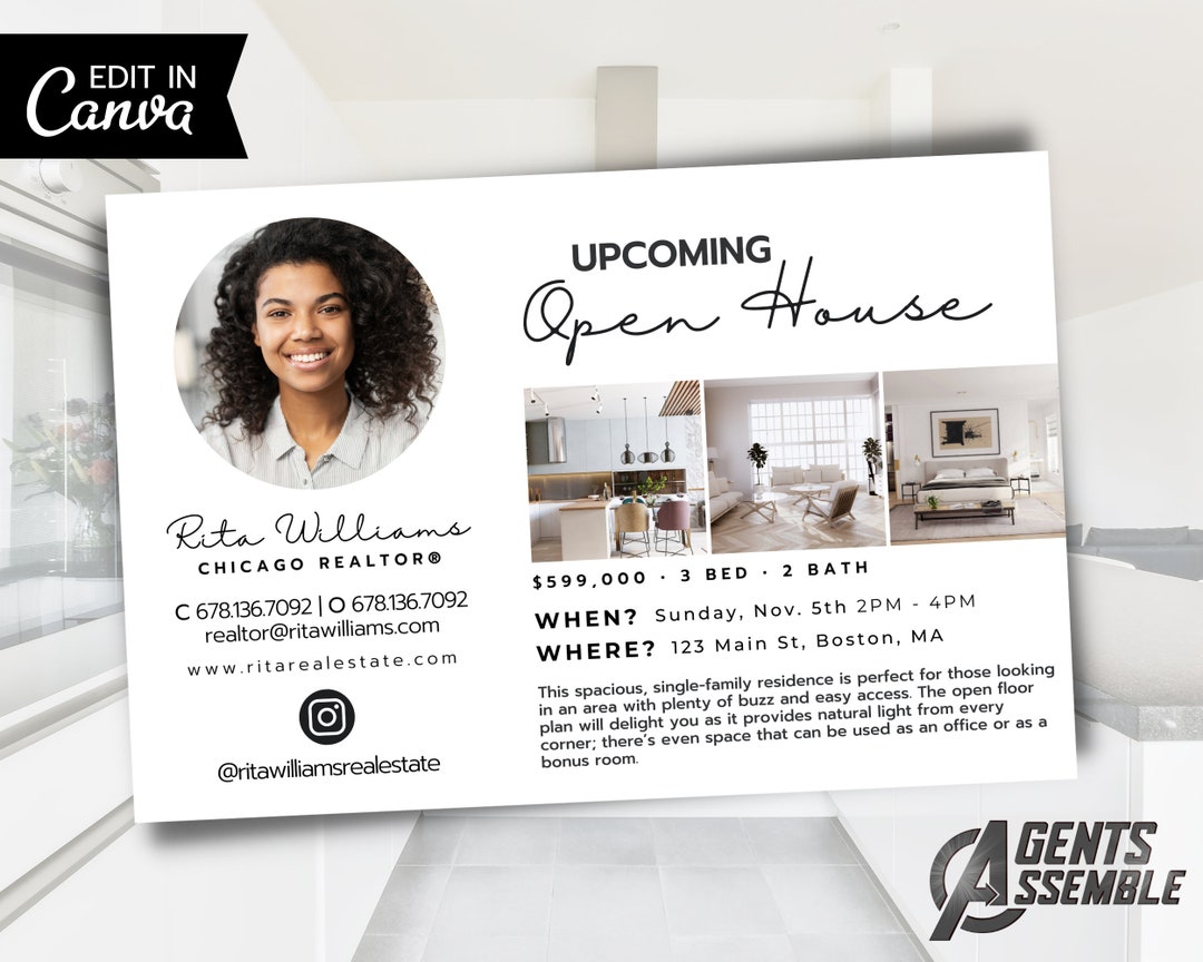Real Estate Open House Postcard Template Agent Marketing (INSTANT