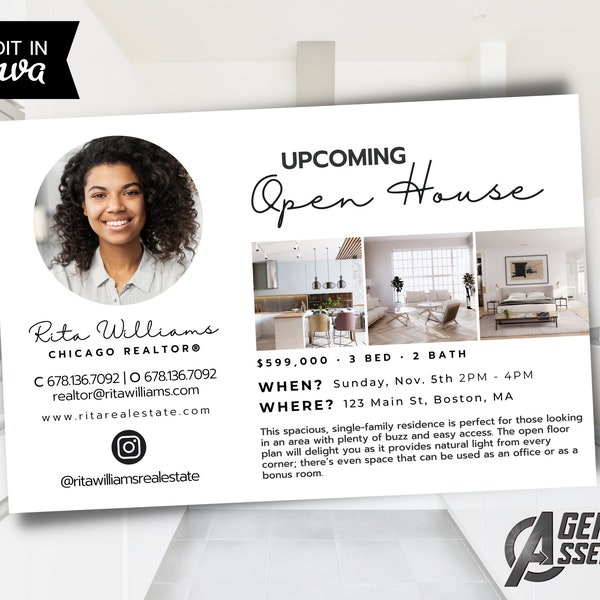 Upcoming Open House, Open House Postcard, Real Estate Marketing, Realtor Farming Postcard, Agent Farming Mailer, D2 | INSTANT CANVA DOWNLOAD