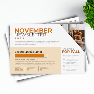 Herbst Makler Postkarte, Makler Marketing, November Postkarte für Makler, bearbeitbare Vorlage, v2 | SOFORTIGER CANVA DOWNLOAD