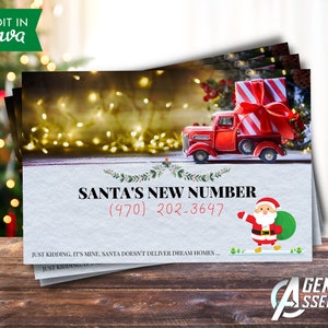 Onroerend goed vakantie briefkaart, Santas nieuwe nummer briefkaart, makelaar kerstkaart, vastgoedmarketing, bewerkbaar | DIRECT CANVA-DOWNLOAD