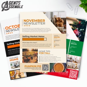 Q4 vastgoednieuwsbriefbundel, makelaarsmarketing, herfstnieuwsbrief, oktobernieuwsbrief, decembernieuwsbrief, v2 | DIRECT CANVA-DOWNLOAD