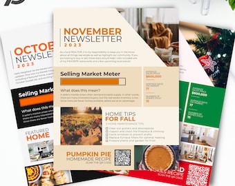 Q4 Real Estate Newsletter Bundle, Realtor Marketing, Fall Newsletter, October Newsletter, December Newsletter, v2 | INSTANT CANVA DOWNLOAD