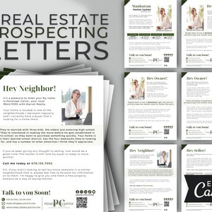 Pacchetto di agricoltura immobiliare per agenti immobiliari, lettere modificabili per prospezione di venditori di case, confezione da 6 modelli di lettere / DOWNLOAD IMMEDIATO DI CANVA