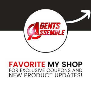 May include: A white circle with a red "A" and the text "GENTS ASSEMBLE" in red. A white arrow points to the circle. The text below the circle says "FAVORITE MY SHOP FOR EXCLUSIVE COUPONS AND NEW PRODUCT UPDATES!"