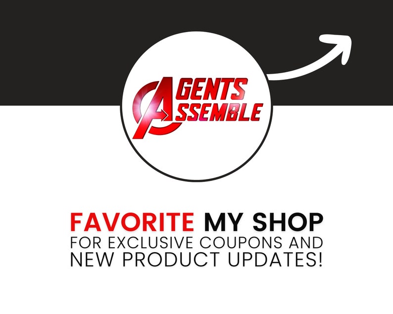 May include: A white circle with a red "A" and the text "GENTS ASSEMBLE" in red. A white arrow points to the circle. The text below the circle says "FAVORITE MY SHOP FOR EXCLUSIVE COUPONS AND NEW PRODUCT UPDATES!"