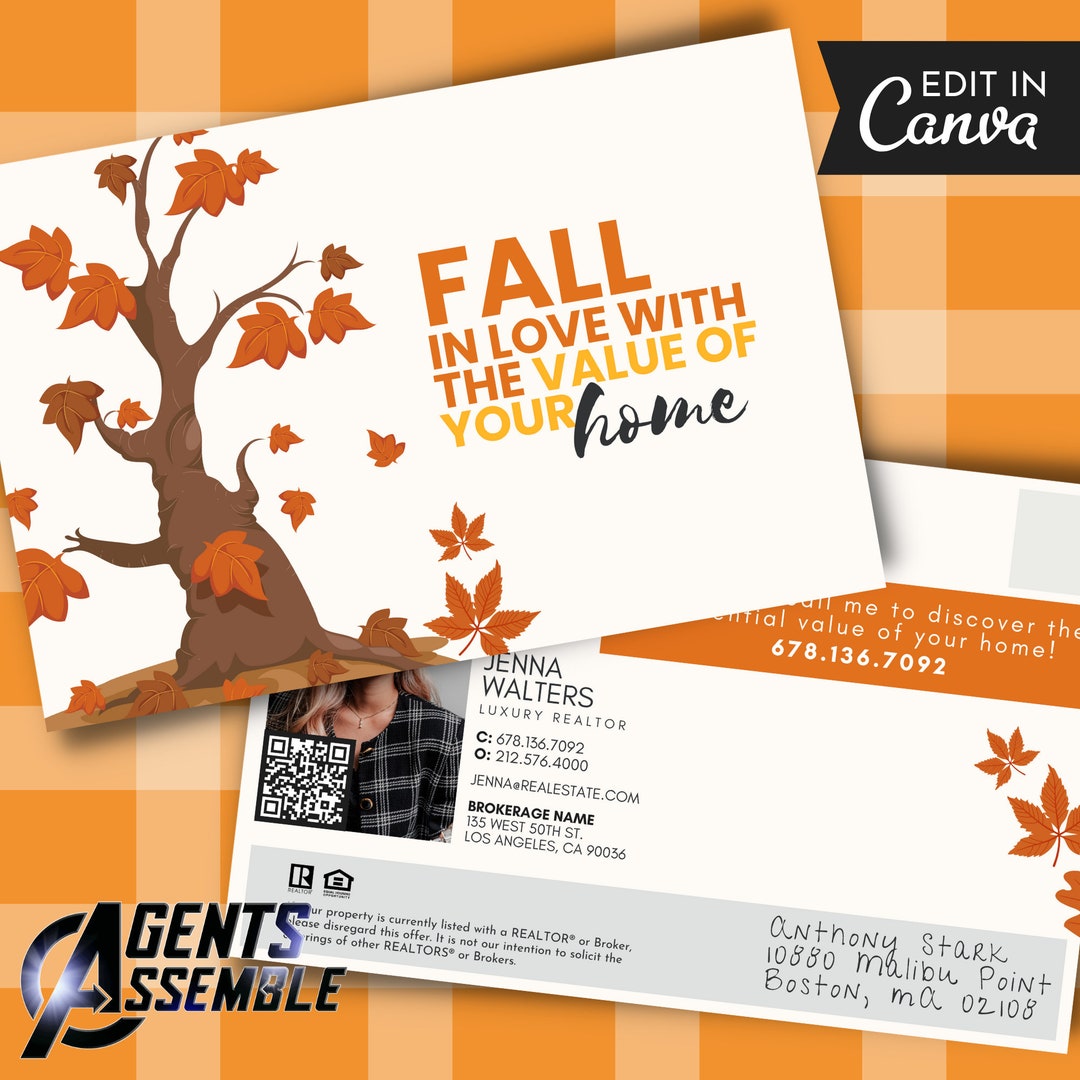 Real Estate Fall Postcard, Real Estate Marketing, Autumn Mailer, Fall ...
