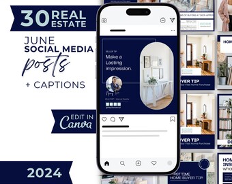 June Real Estate Social Media Posts: Editable Canva Templates (Instant Download)