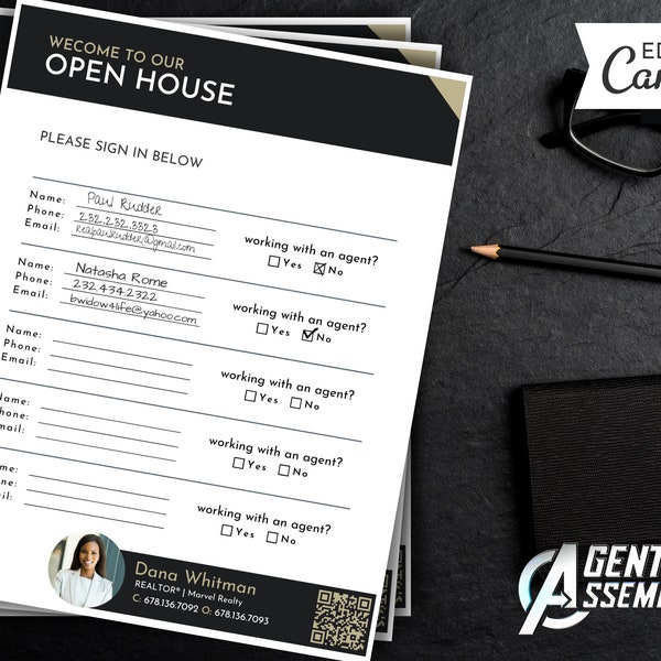 OPEN HOUSE Sign In SHEET For Real Estate Agents, Open House Template, Printable Open House Template, D1 | Instant Canva Download
