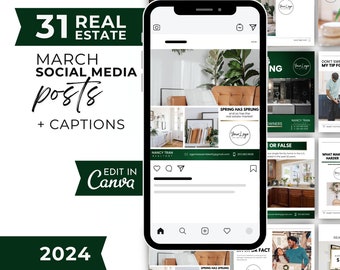 2024 March Real Estate Posts With Caption, Social Media, Real Estate Marketing, Happy New Year, Editable Template | INSTANT CANVA DOWNLOAD