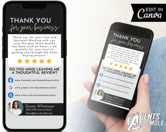 Real Estate Review Request Text Template Realtor Google Review Script Client Testimonial Request Message Editable Canva Follow Up Text v3